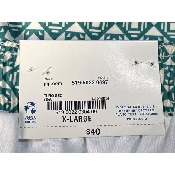 Arizona Jean Co. Mens XL Polyester Drawstring Green Geometric Print Swim Short - Picture 9 of 10